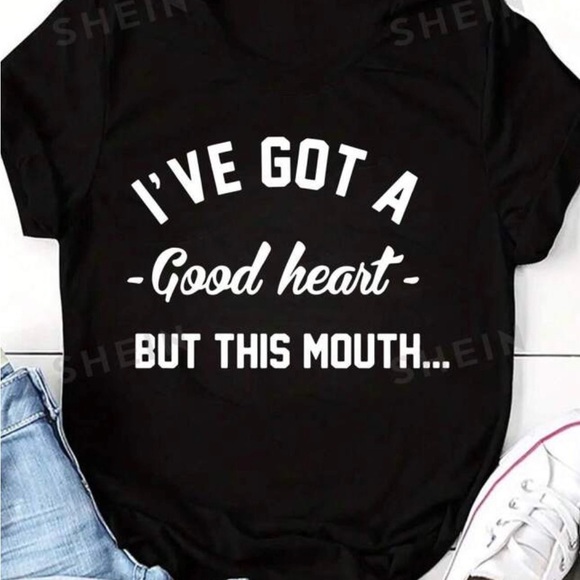 🐾 NWT Graphic Tee Shirt Good Heart But This Mouth. Black M and 2 XL - Picture 2 of 3